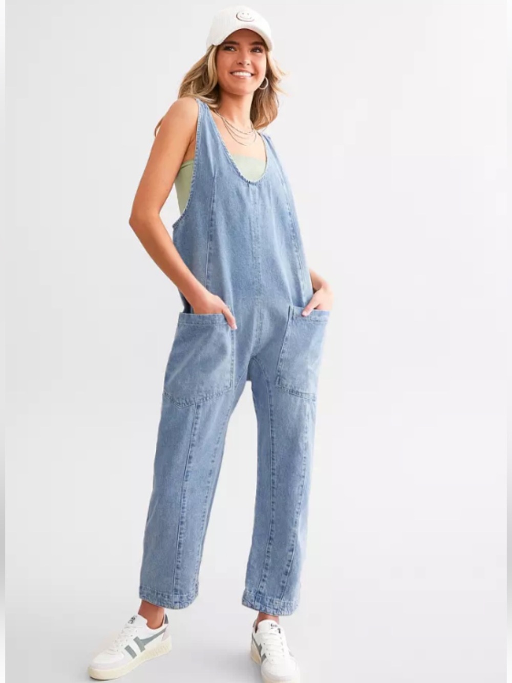 Blue tides Relaxed Washed Denim Overalls in Blue huge pockets adjustable straps